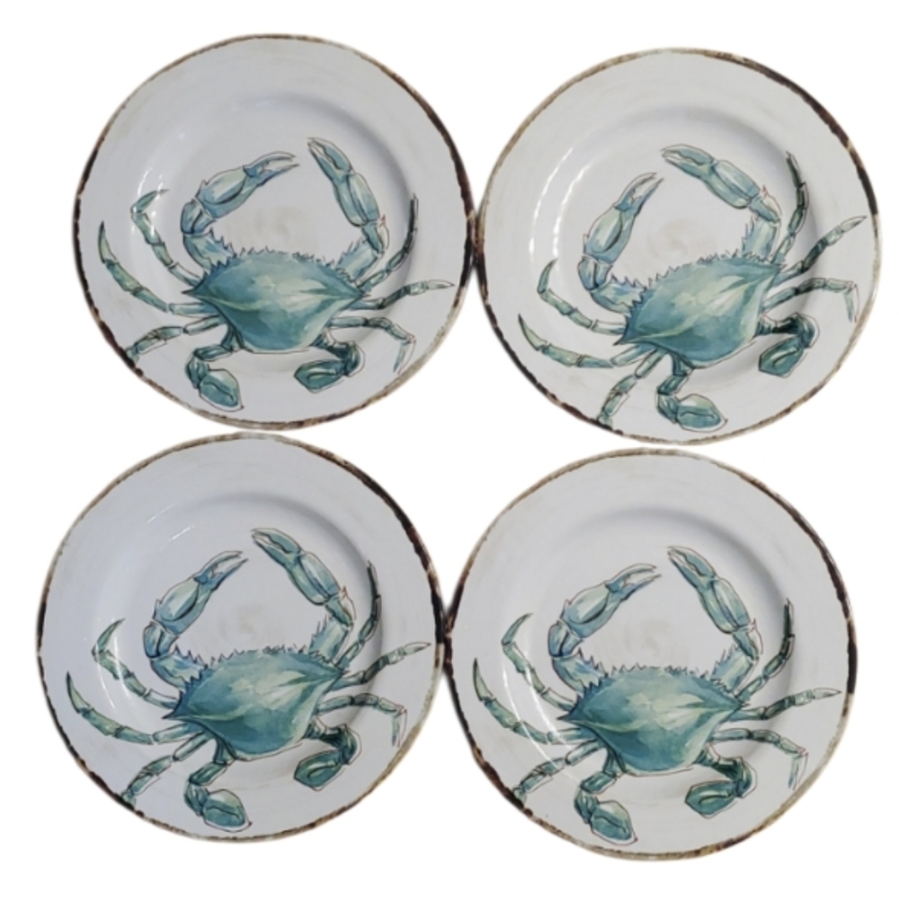 Tommy Bahama Set Of 4 11" Blue‎ Crab Dinner Melamine Plates